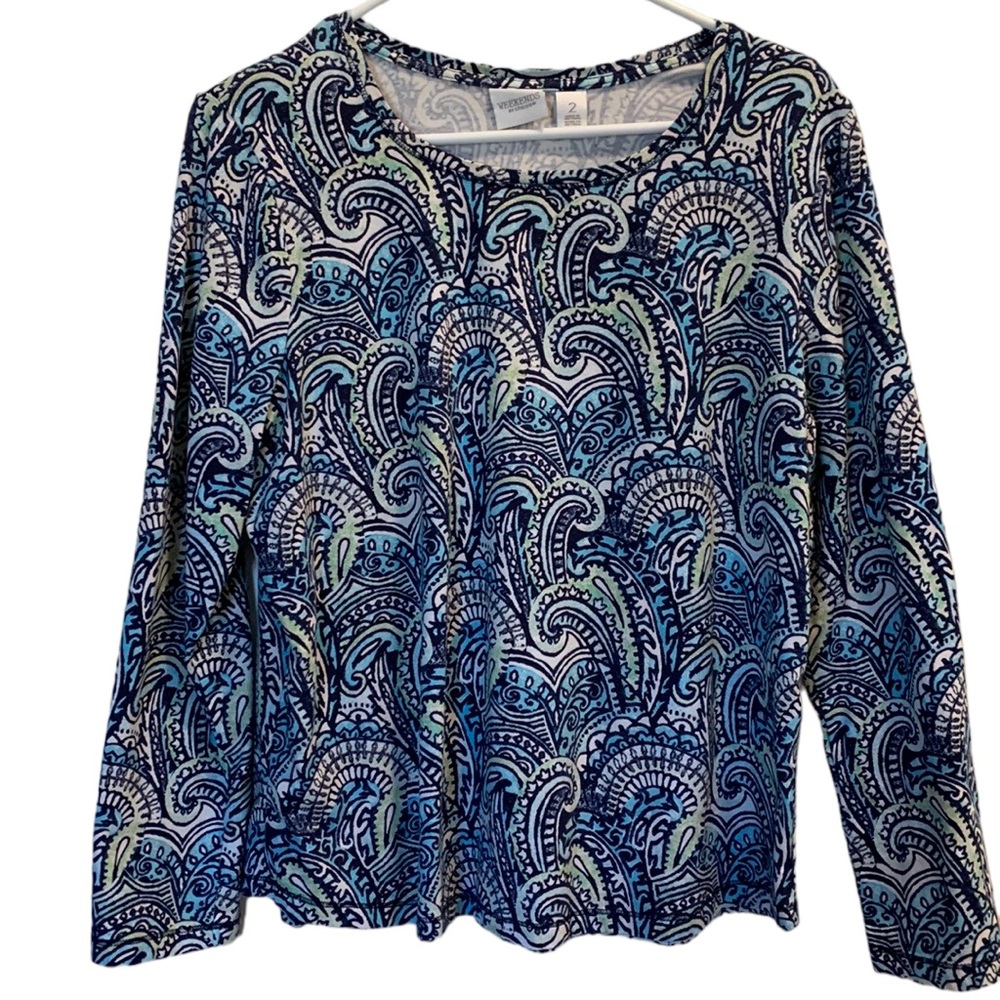Chico’s Shirt Blue Paisley Long Sleeve Size Large